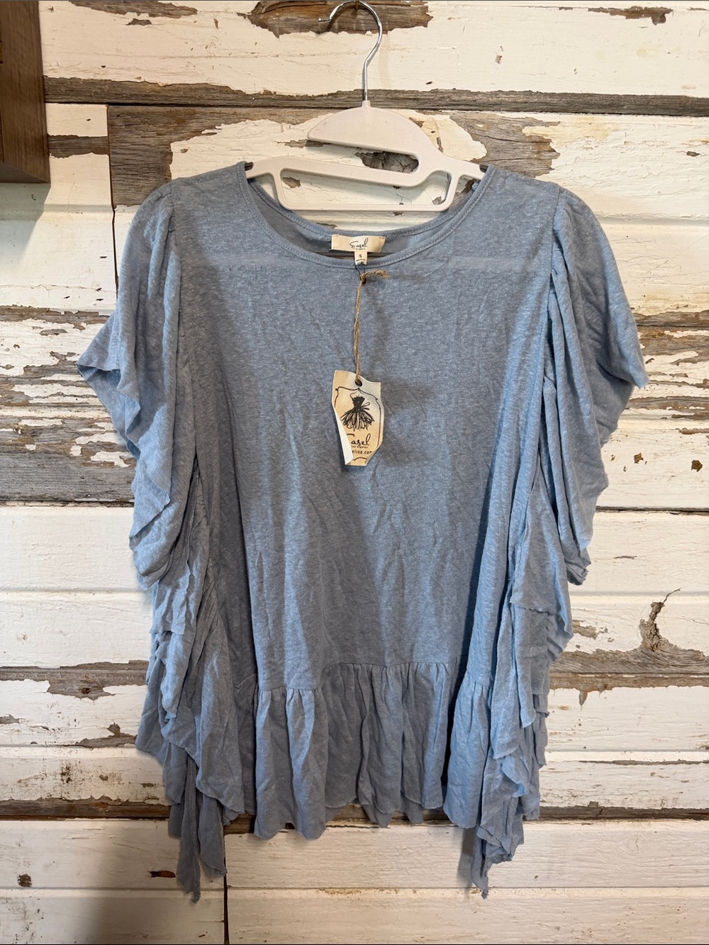 Casual Ruffle Sleeve Tunic Top - Light Blue